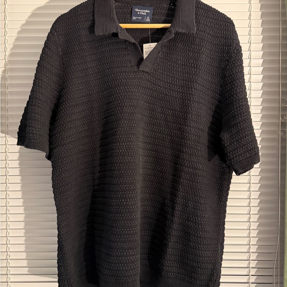 Men's Black Textured sweater Polo Shirt